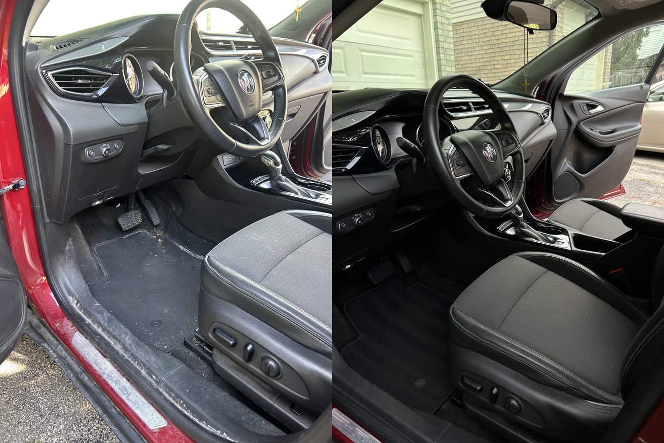 Buick interior before and after detailing by Atom Detailing
